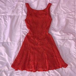 Coral Floral Lace Flare Flowy Summer Dress